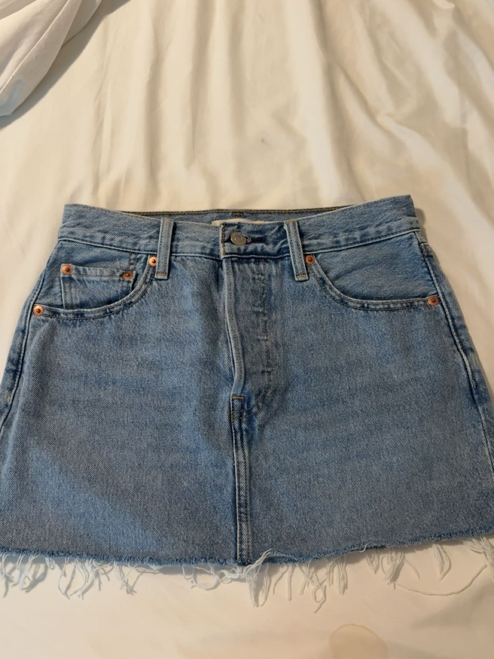 Light Blue Levi’s Denim Mini Skirt - Casual Frayed Hem